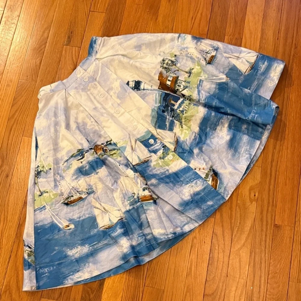 New Anthropologie Maeve 50's Seascape Print A-Line Skirt Size XL - Picture 5 of 9